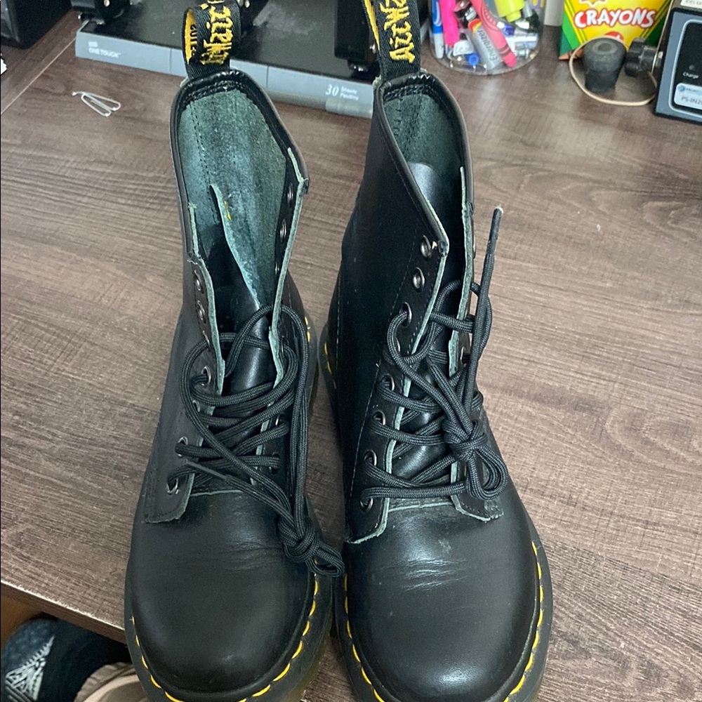 Dr. Martens Black Boots with Yellow Stitching